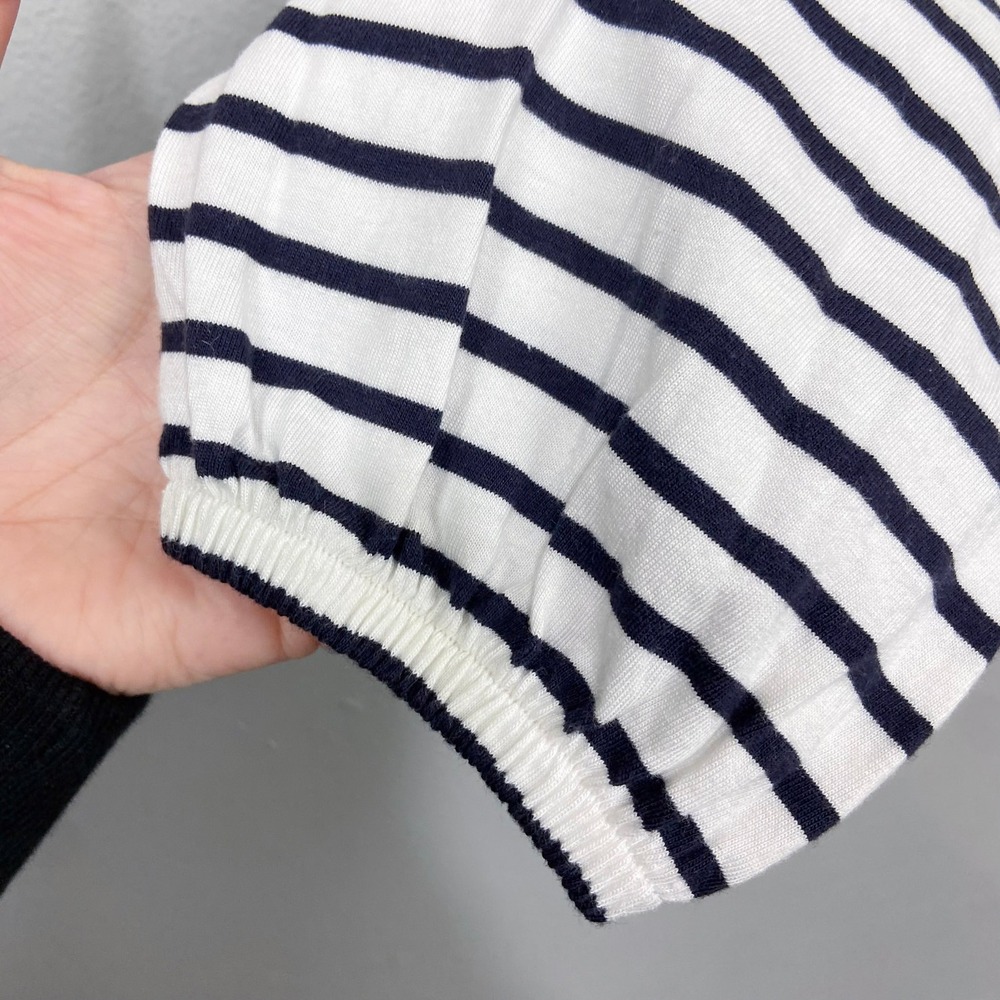 Boden Striped Knit Top Womens Size 8 Black White Puff Sleeve Cotton Modal Tee - Picture 12 of 12